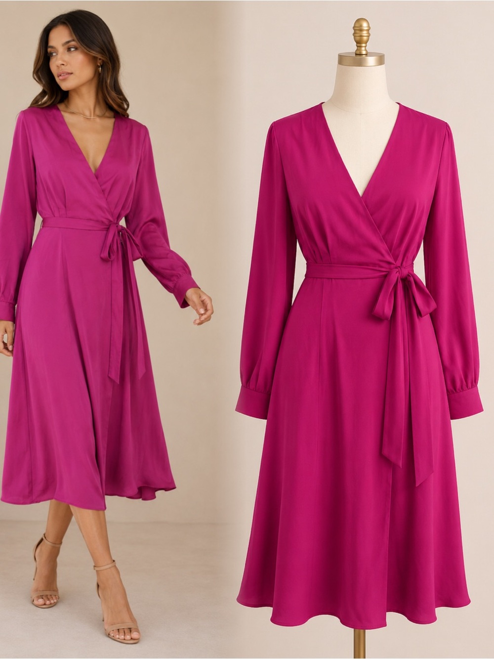 Forever 21 Magenta Wrap Midi Dress - Picture 4 of 11